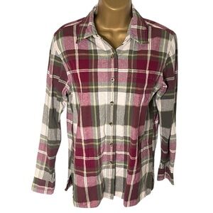 Vintage Y2K Ms. Lee Flannel Button Down Shirt Relaxed Fit Plaid Burgundy Green S